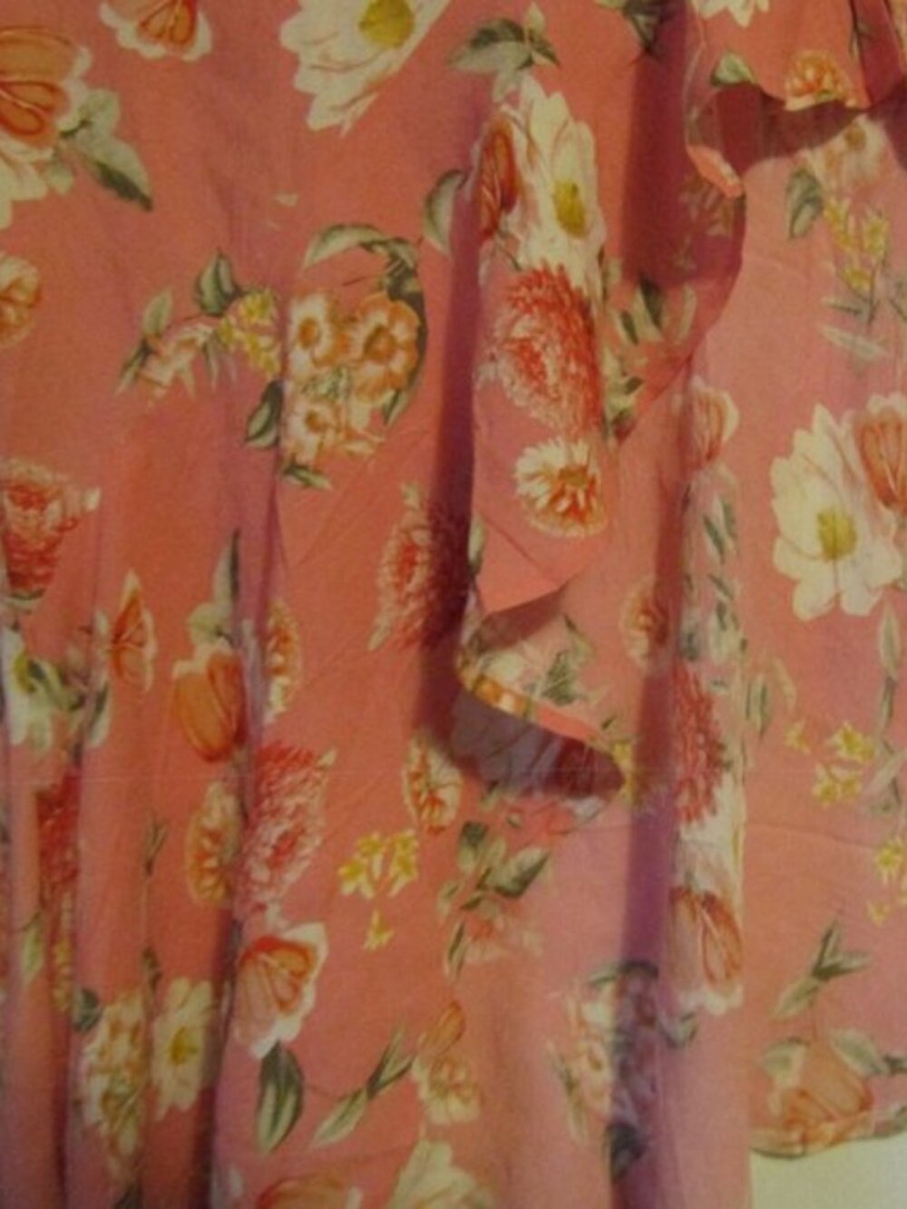 NWT. Forever 21 Coral Peach Floral Chiffon High-Low Ruffle Skirt M - Picture 7 of 10